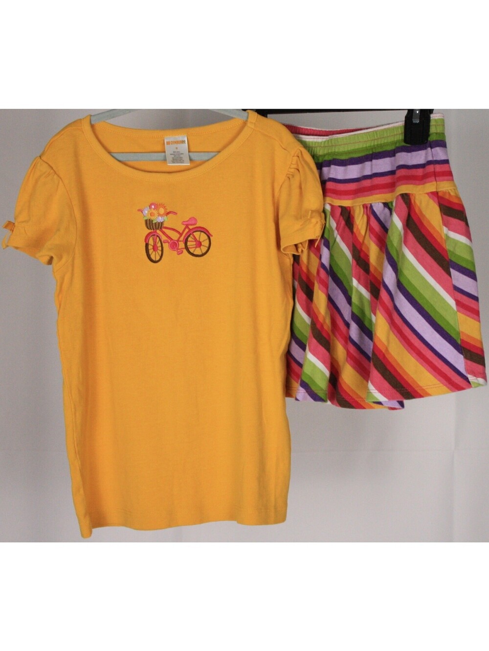 Gymboree Bicycle Tee Stripe Skirt Set Yellow Multicolor Girls Size 8